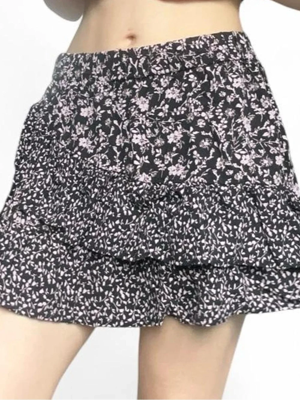 Art Class black & pink floral print ruffle mini-skirt